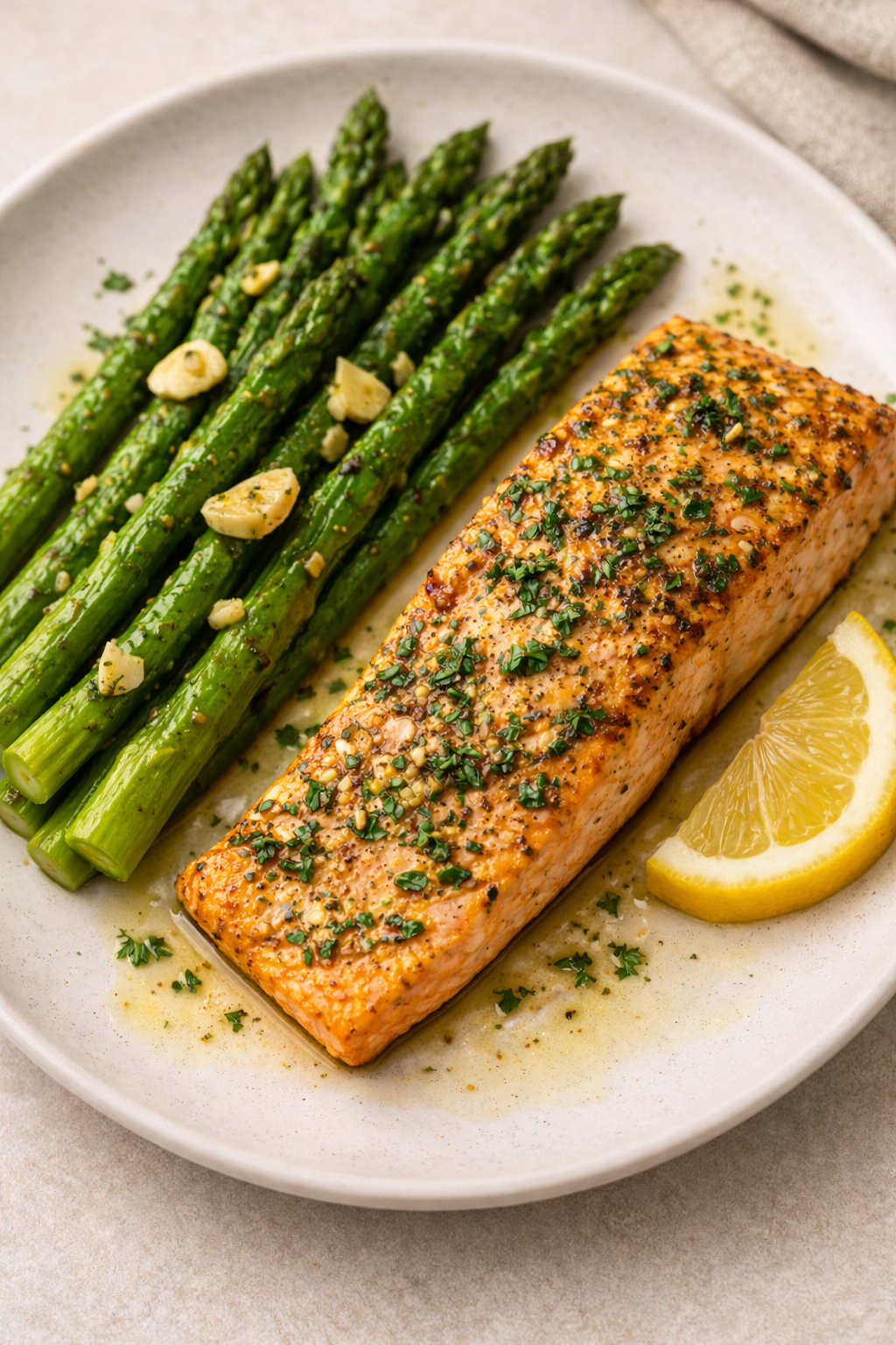 Heart-Healthy Wild Salmon with Garlic Asparagus