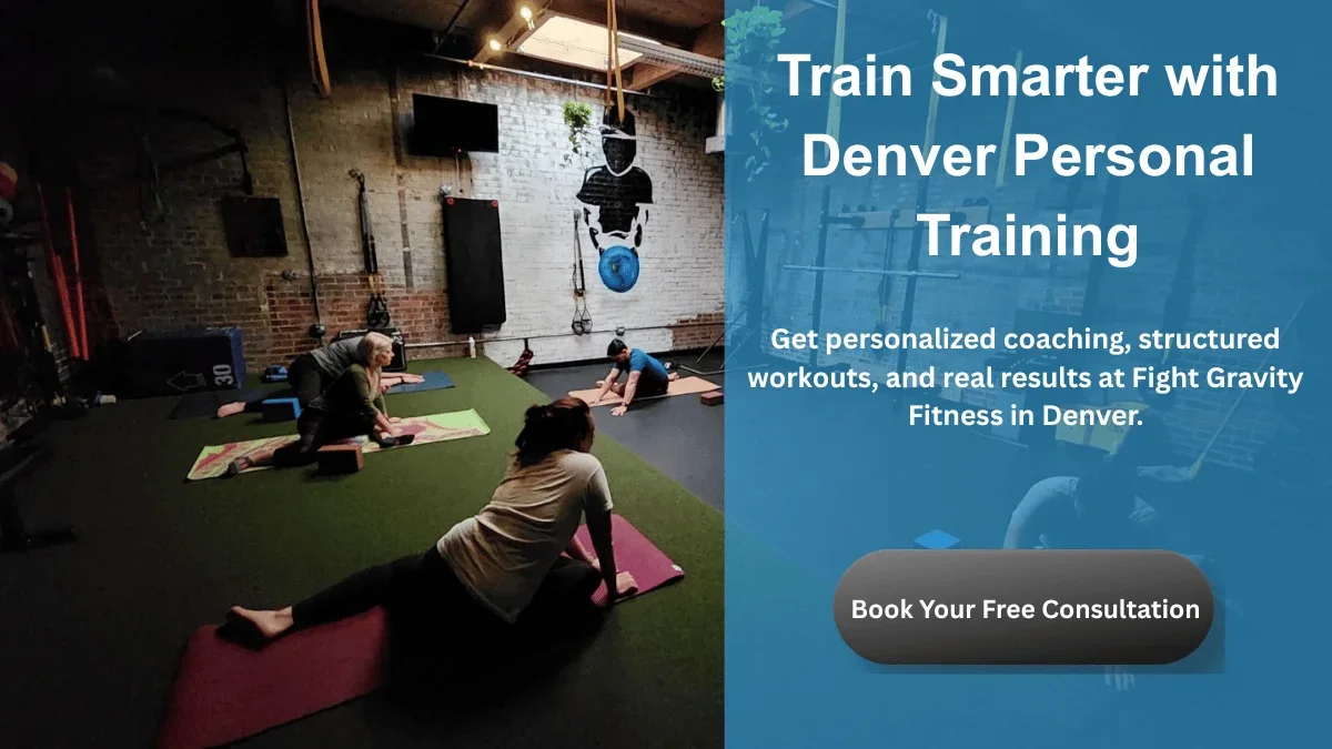 Small group personal training session at Fight Gravity Fitness in Denver focused on mobility and strength exercises