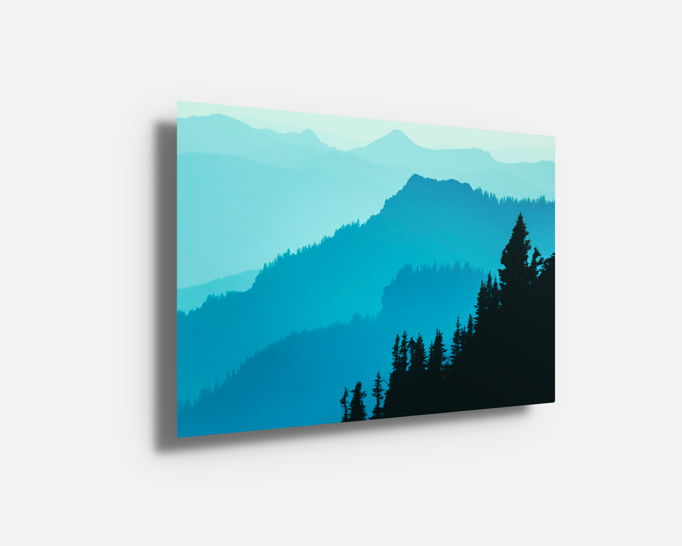 Blue Cascade printed on modern metal with vivid color and reflection