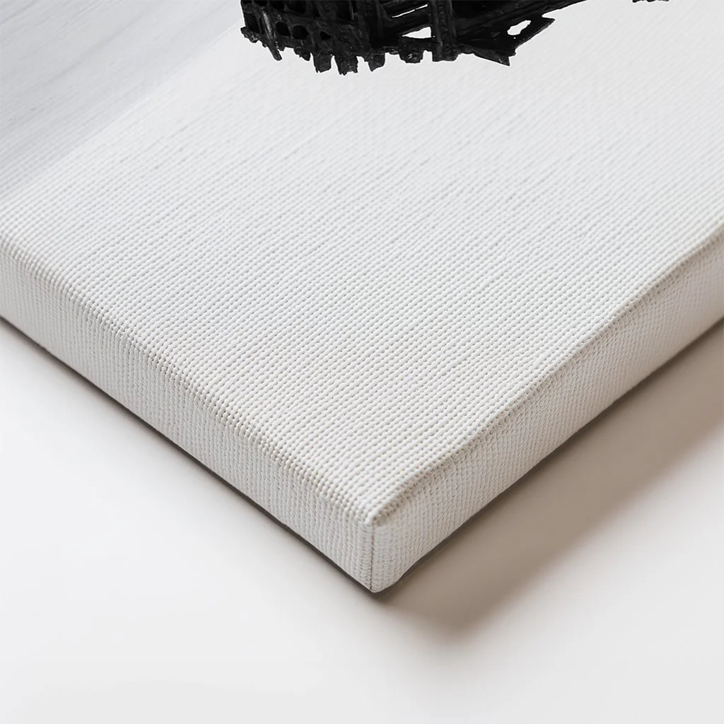 Close-up canvas edge detail of a black and white Oregon coast shipwreck fine art photograph.