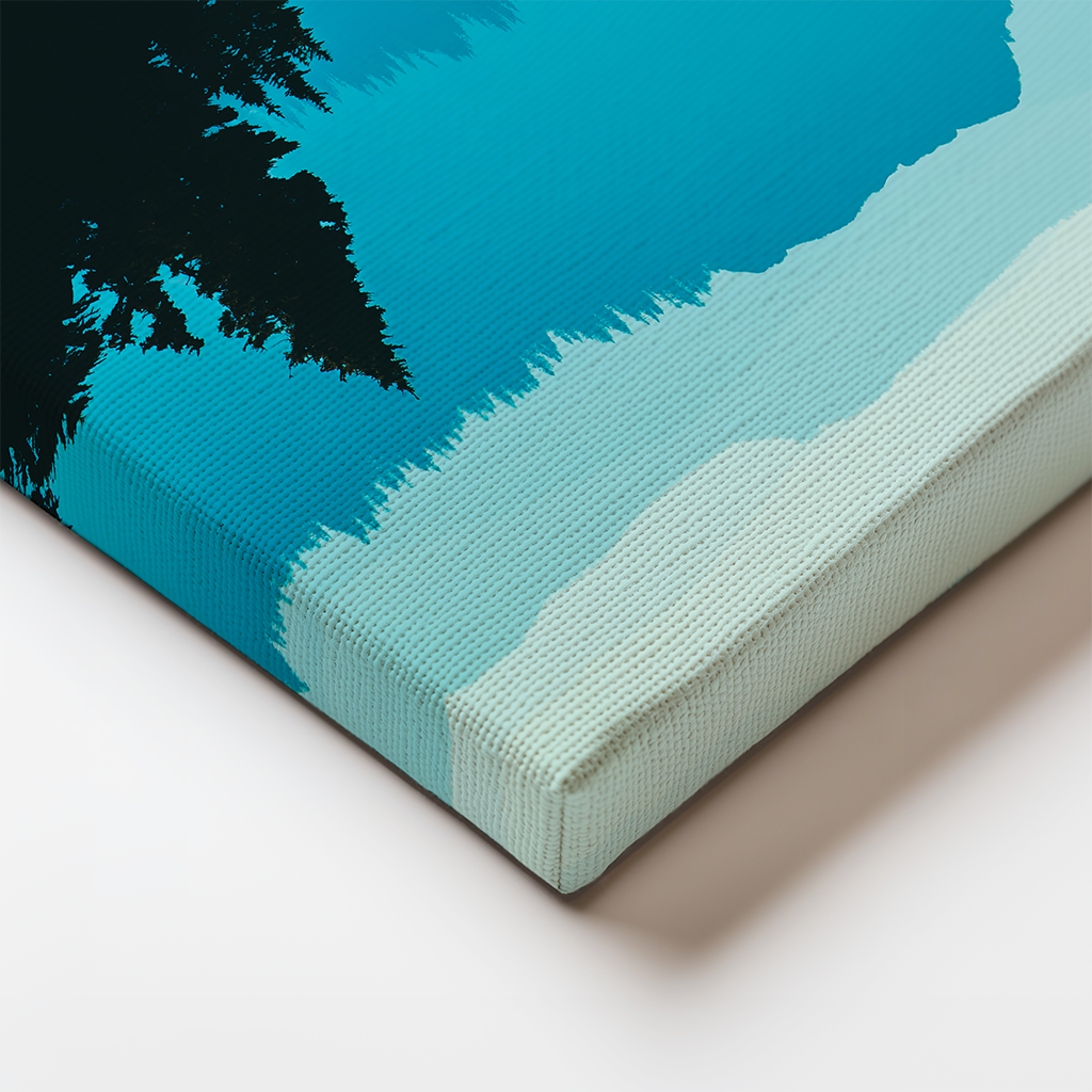 Close-up of Blue Cascade canvas print edge showing wrap and depth