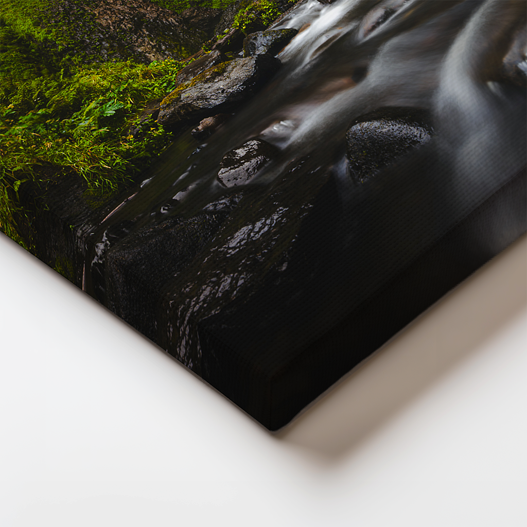 Side detail of canvas wrap, highlighting texture and depth.