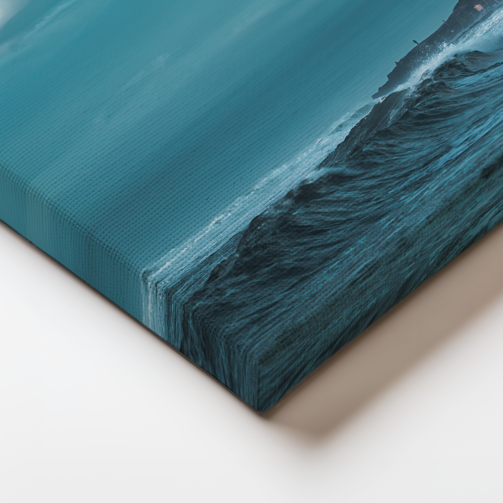 Detail showing the edge wrap and texture of the canvas version of A Storm Brews.