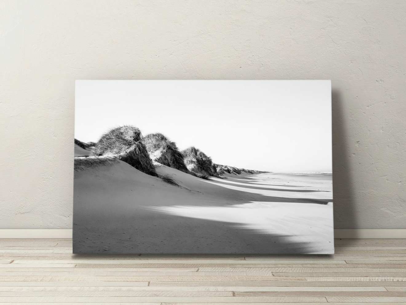 Canvas print of Oregon Dunes with gallery wrap, emphasizing the sculptural shadows and curves of wind-formed sand.
