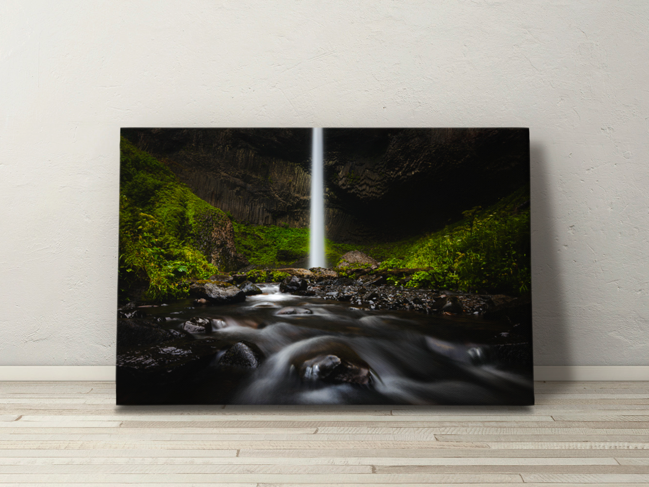 Gallery-wrapped canvas print of Latourell Falls, showcasing flowing water and rich texture.