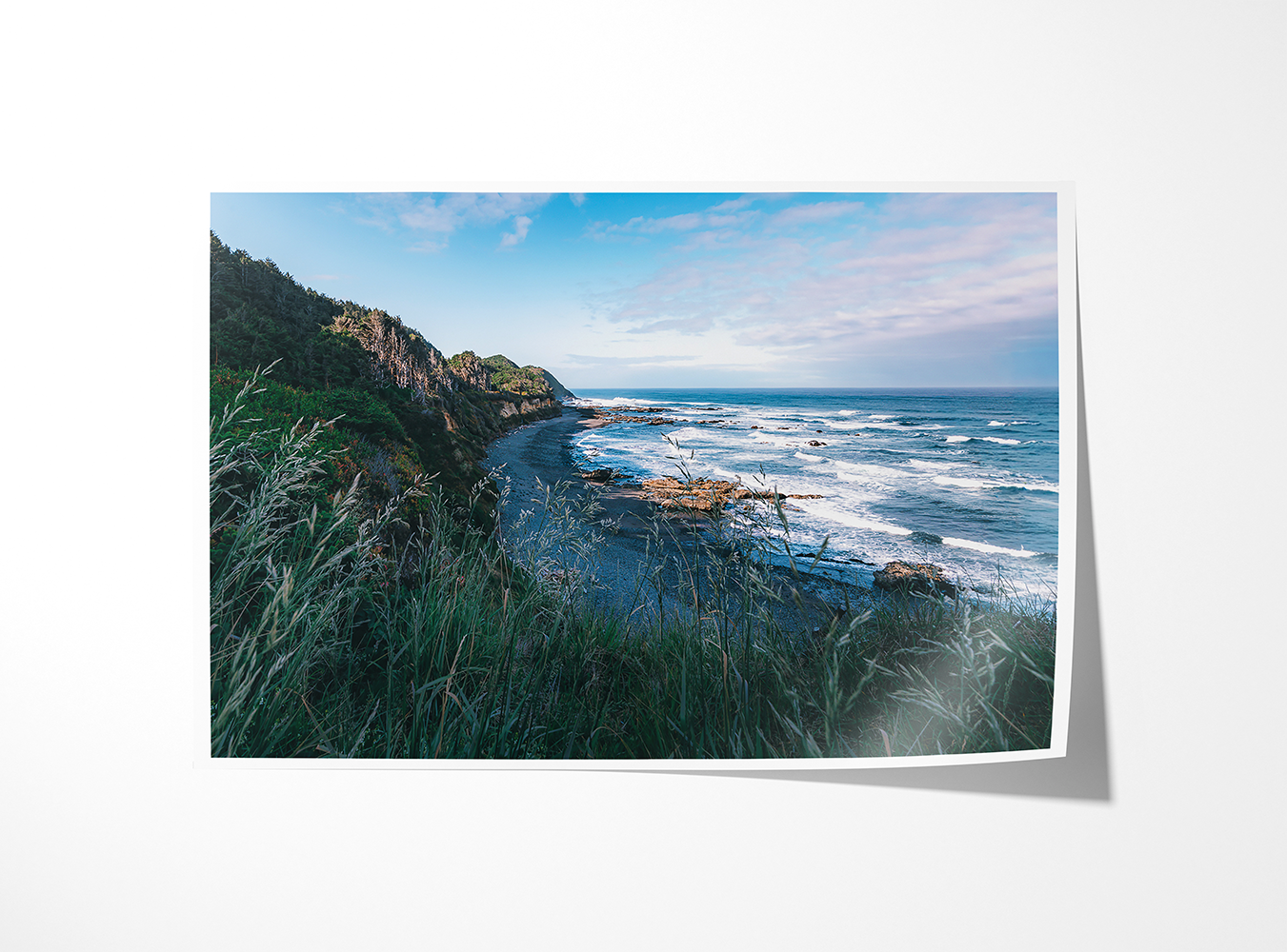 Archival luster paper print of Oregon’s wild coast from a cliffside perspective at Strawberry Hill.