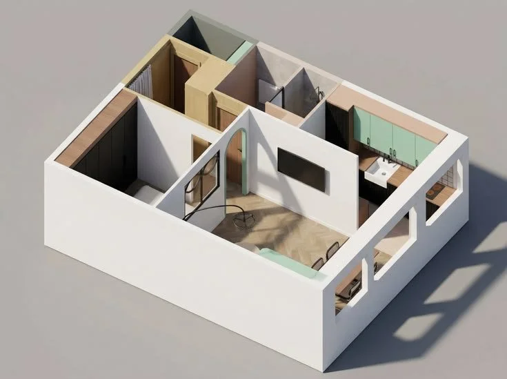 Vue isométrique de l'appartement 