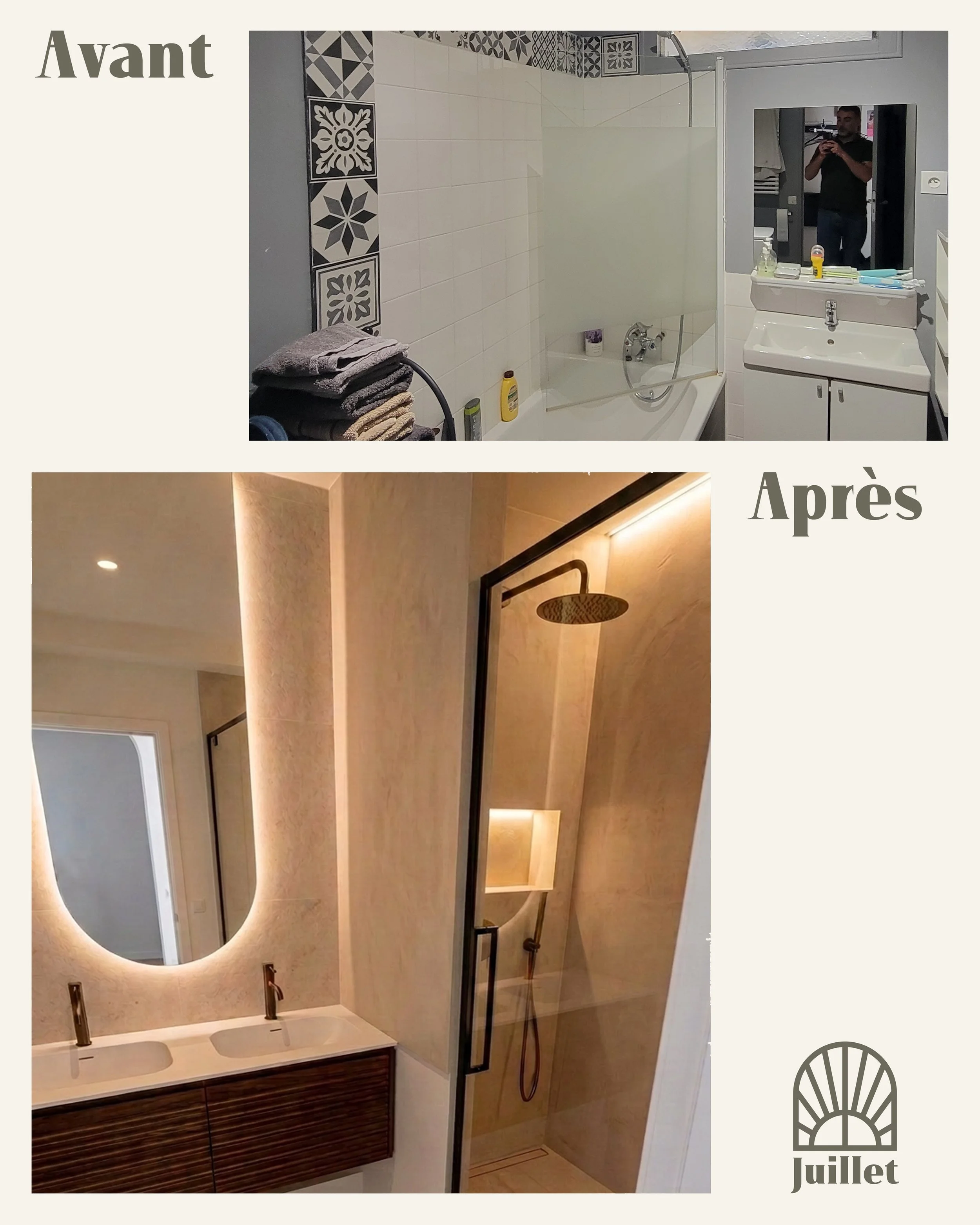 Avant Après de la salle de bain pour ce projet de rénovation d'un appartement dans le 16 ème arrondissement de Paris
