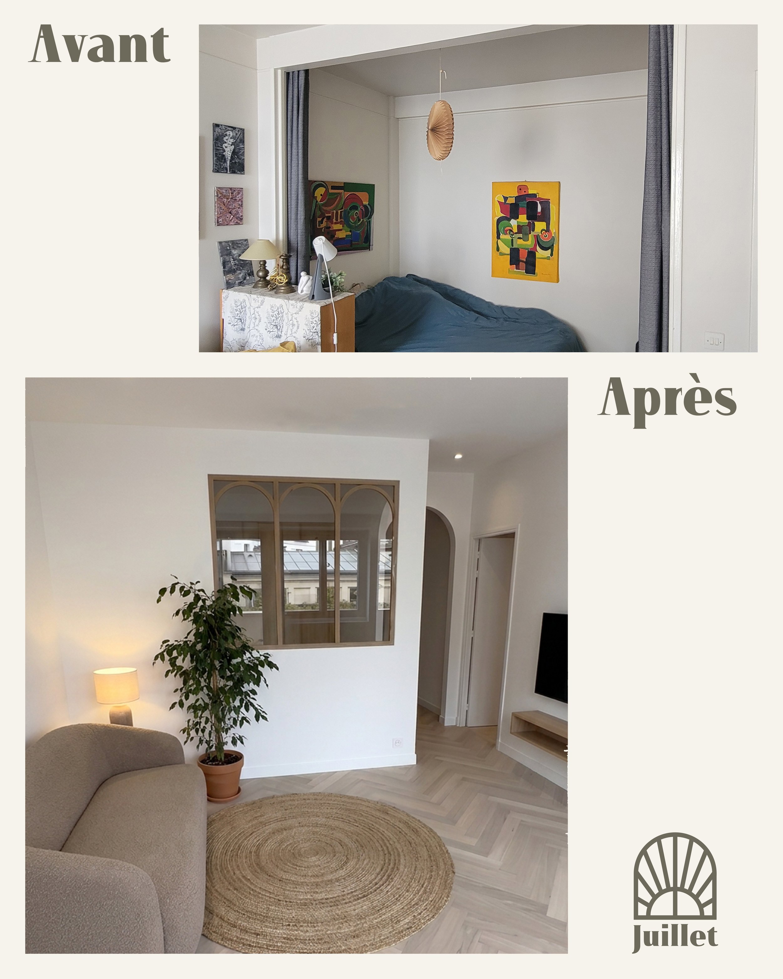 Avant Après du coin nuit pour ce projet de rénovation d'un appartement dans le 16 ème arrondissement de Paris