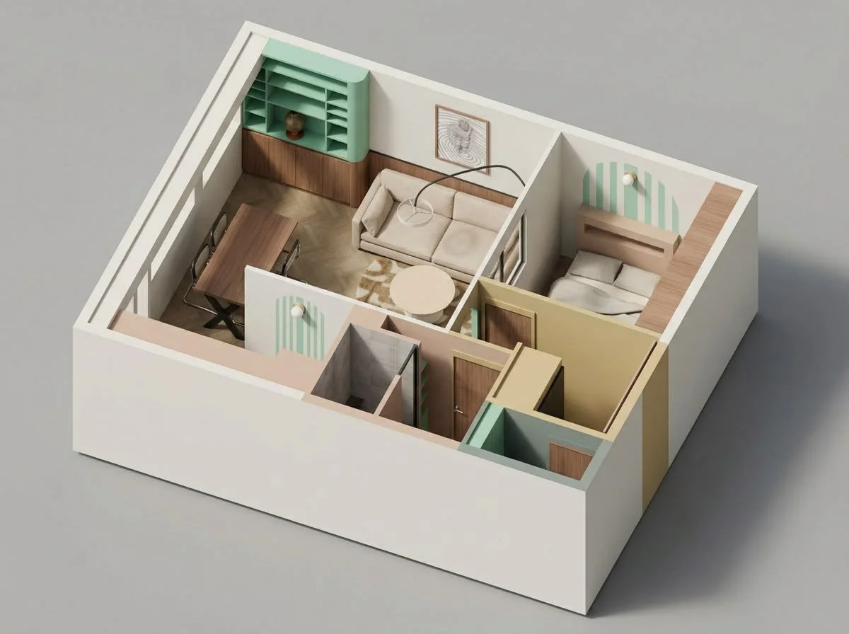 Vue isométrique de l'appartement 