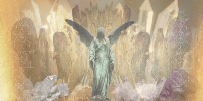 A woman with long dark hair in a pink dress looking at a large crescent moon in the night sky amid a lush, dark forest with lens flare effects.