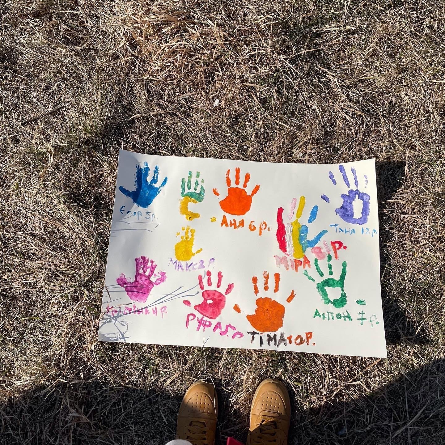 Handprints of Ukrainian refugee children in shelters created by Pastor Igor Buben.  Your donations support these shelters.