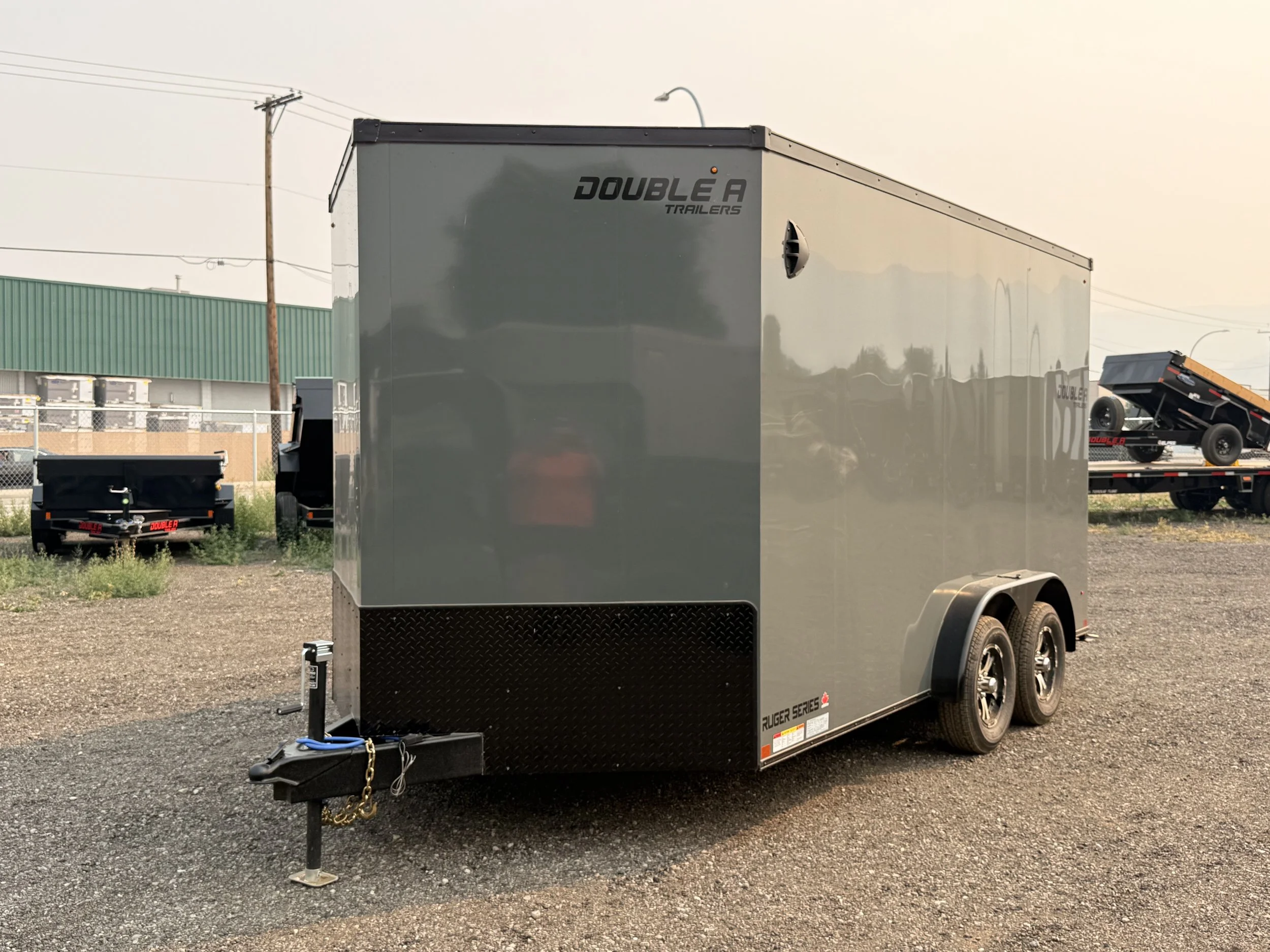 Double A Rugger Series Enclosed 7.5`x 14` Plus V Nose Cargo Trailer (Tandem axle / Ramp door / Slate Grey)