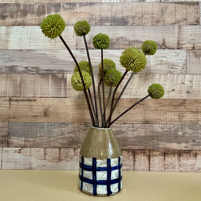 Indigo Blue Grid Bud Vase