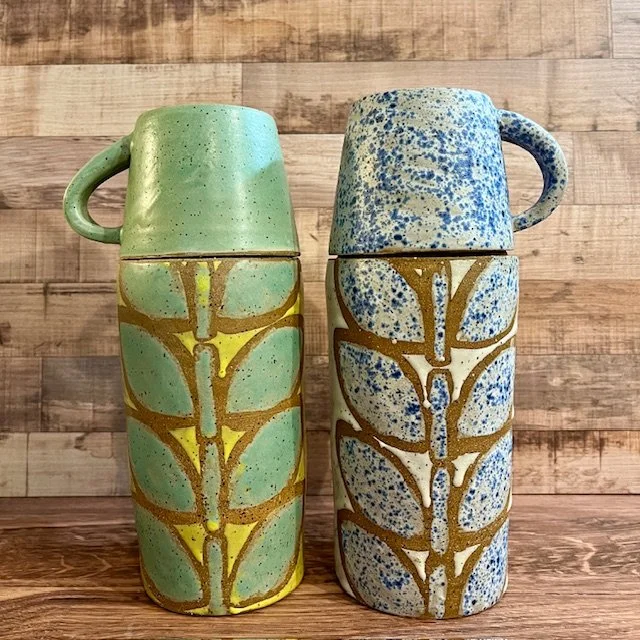 Ceramic Stencil Stem "Thermos" with Cup/Lid