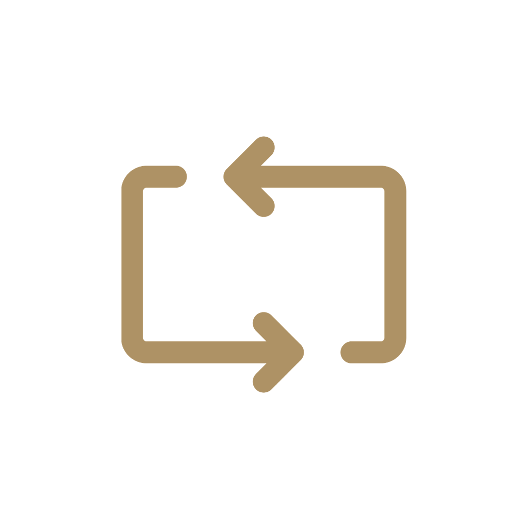 Gold rectangular refresh icon with arrows pointing left and right on a blank background
