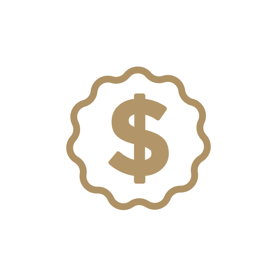 Gold dollar sign inside a decorative scalloped circular border on a blank background