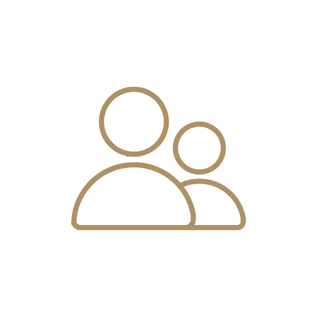 Gold outline icon of two people on a blank background