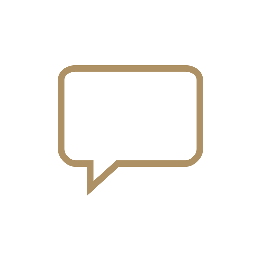 Gold outlined speech bubble icon on a blank background