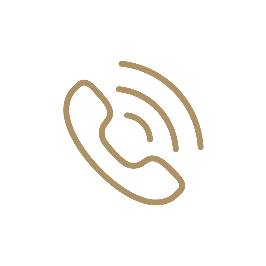 Gold outline of an ear with sound waves on a blank background