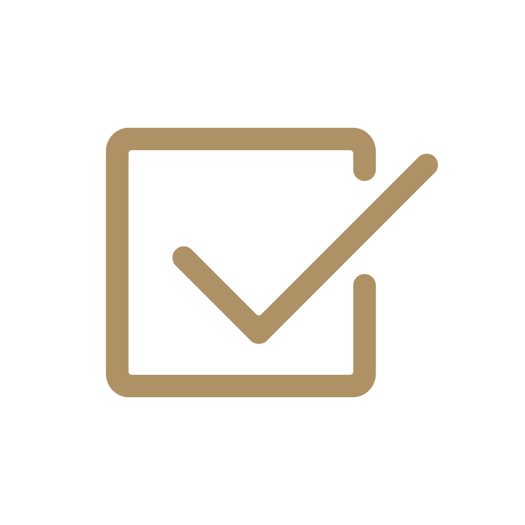 Gold outline of an envelope with a check mark on a blank background