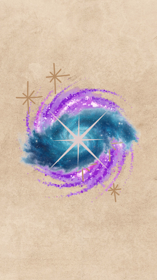 Blue and purple swirls with a silver star in the center