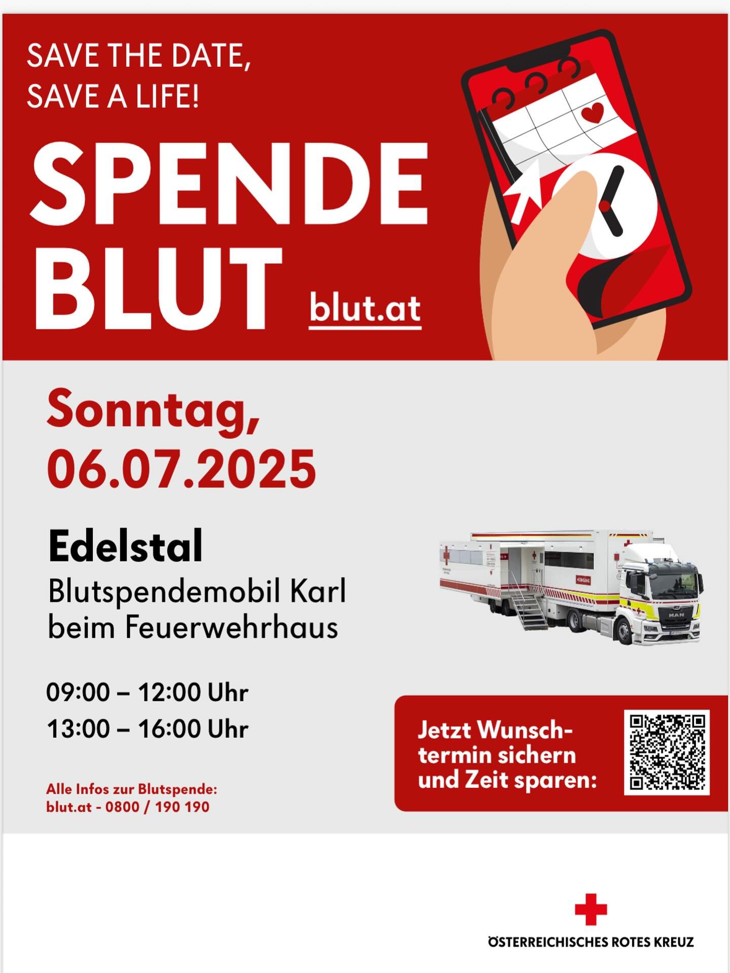 Rotes Kreuz Blutspenden am Sonntag, 06.07.2025 im Feuerwehrhaus Edelstal - wir zählen auf Eure Spende!🩸🚑 🚒
@gibdeinbestes @roteskreuz_at
