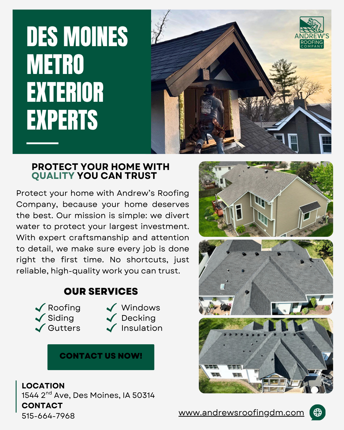 Andrew's Roofing Company having a spotlight on the Ankeny Chamber of Commerce May journal as a new member.