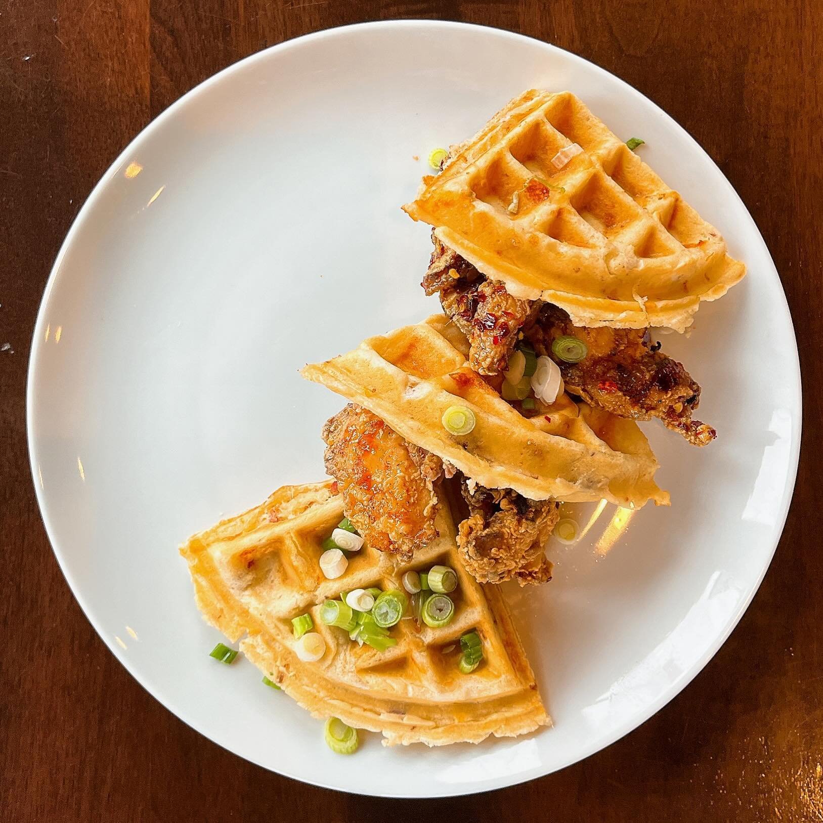 It&rsquo;s never too early to think about Sunday Brunch (&amp; spoiler: we have new brunch items joining the menu this week) 

Chicken &amp; Waffles // savory bacon and cheddar loaded waffle, house hot honey 

pro tip: stick around for happy hour sta