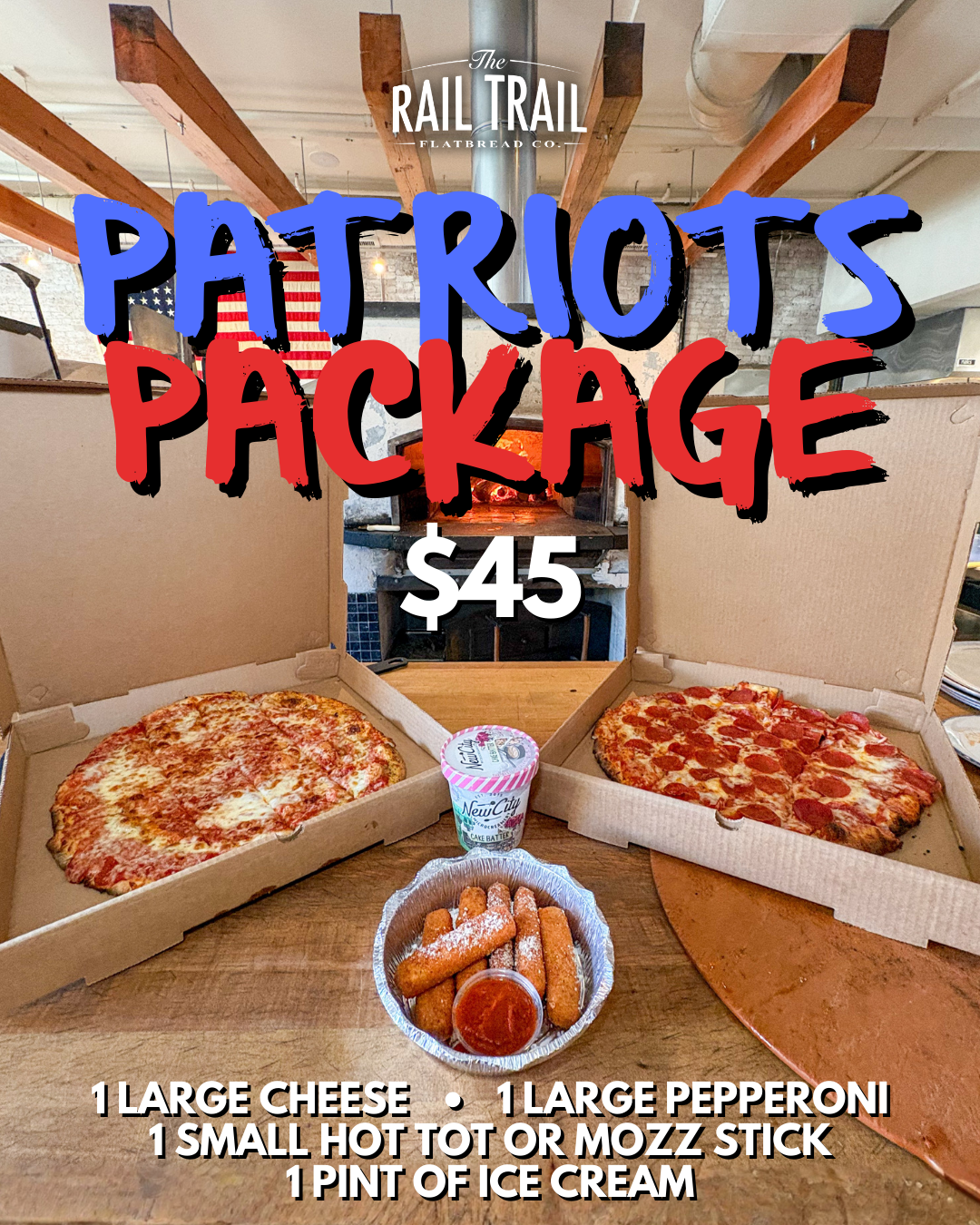 Super Bowl Sunday Takeout in Hudson &amp; Milford: Patriots Package from Rail Trail Flatbread