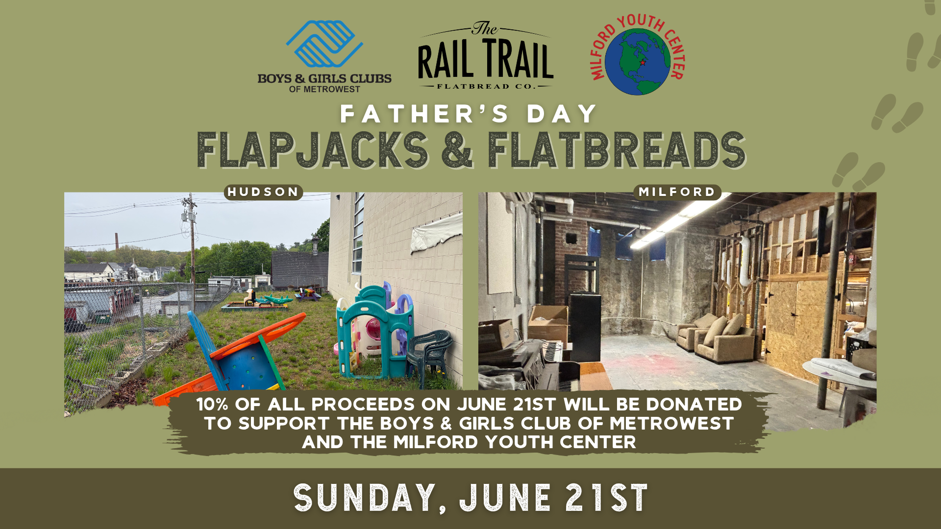 Rail Trail Flatbread Co. Celebrates 10 Years of Giving Back with Father’s Day “Flapjacks &amp; Flatbreads” Fundraiser