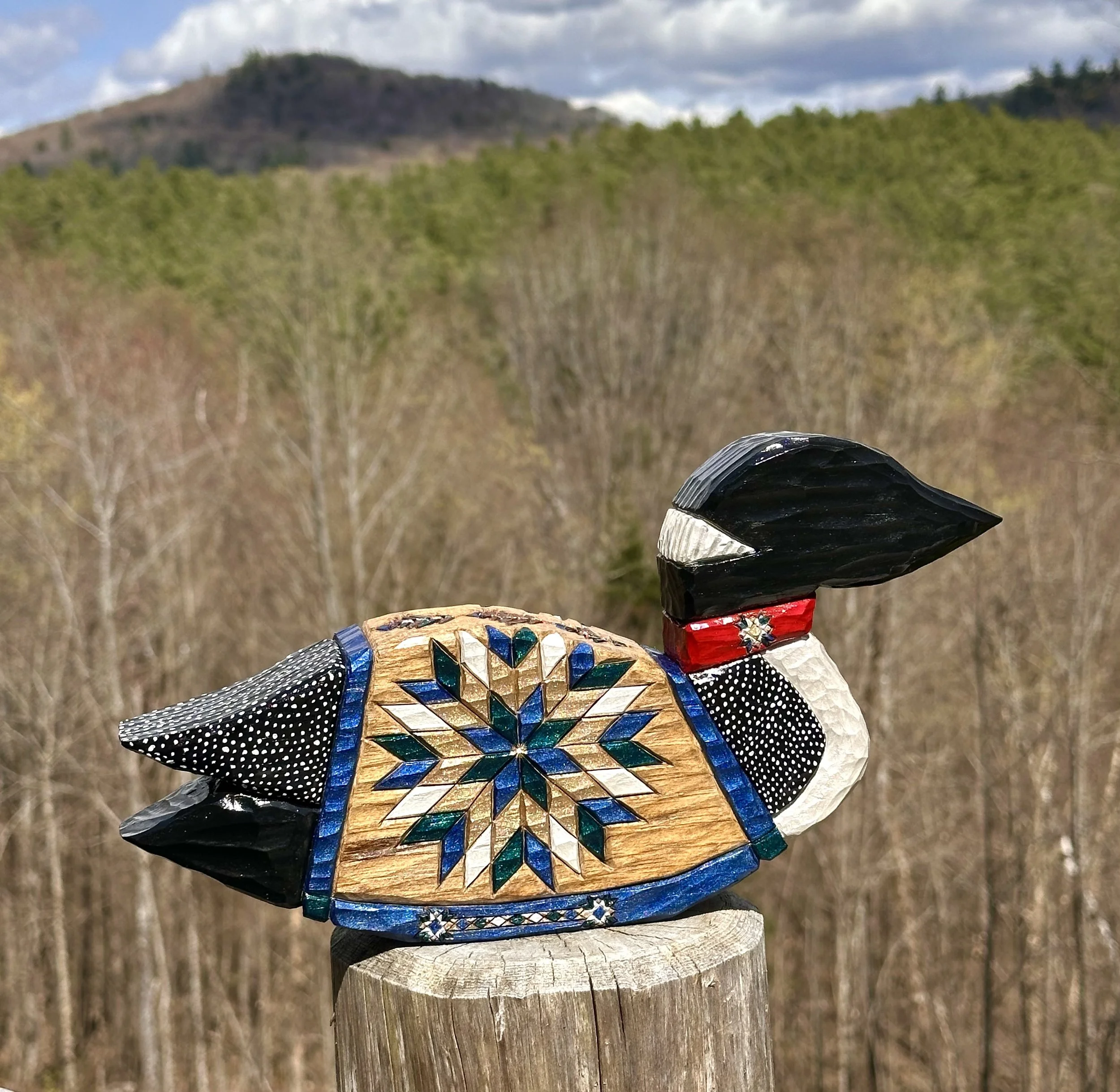 Rustic Loon Shelf Sitter with Evening Star - Hand-Carved Folk Art Sculpture