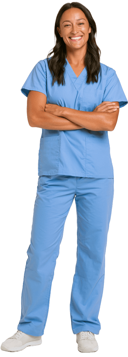 Healthcare staff wearing Ciel Blue scrubs.
