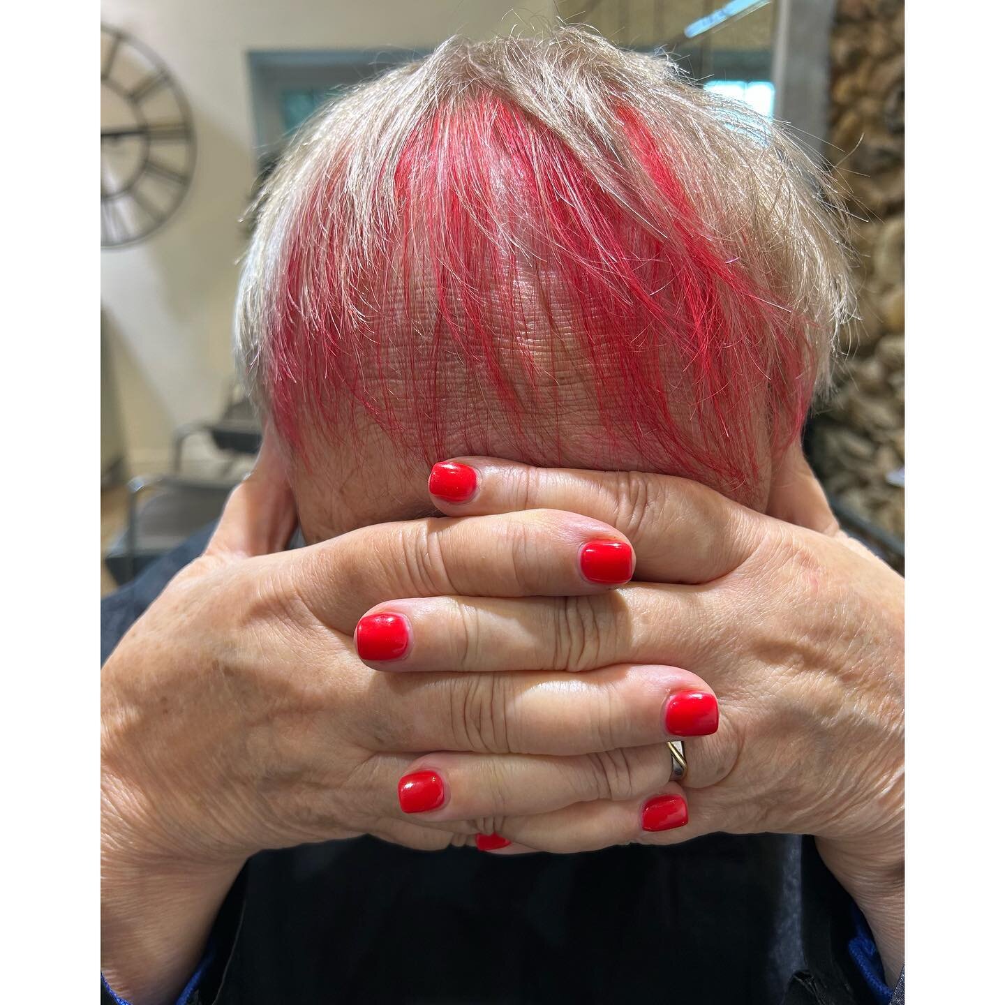 ❤️If your hair can&rsquo;t match your nails at 80 then when can it?❤️ #hair #hairdresser #hairsalon #matching #hairtutorial #redhair #rednails #red #hairfashion #hairgoals #hairbrained #hairstylist #hairideas #hairart #hairlove #lovemyjob #funkyhair 