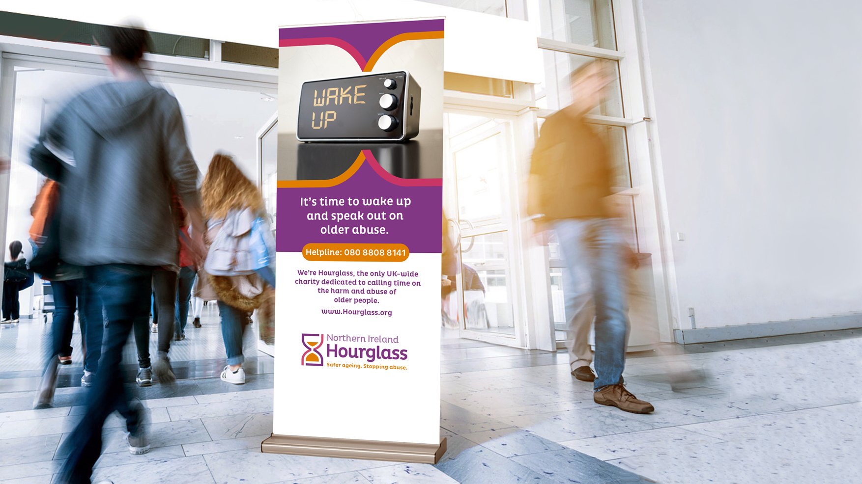 Hourglass Charity identity and brand expression. Communications design. Campaign.