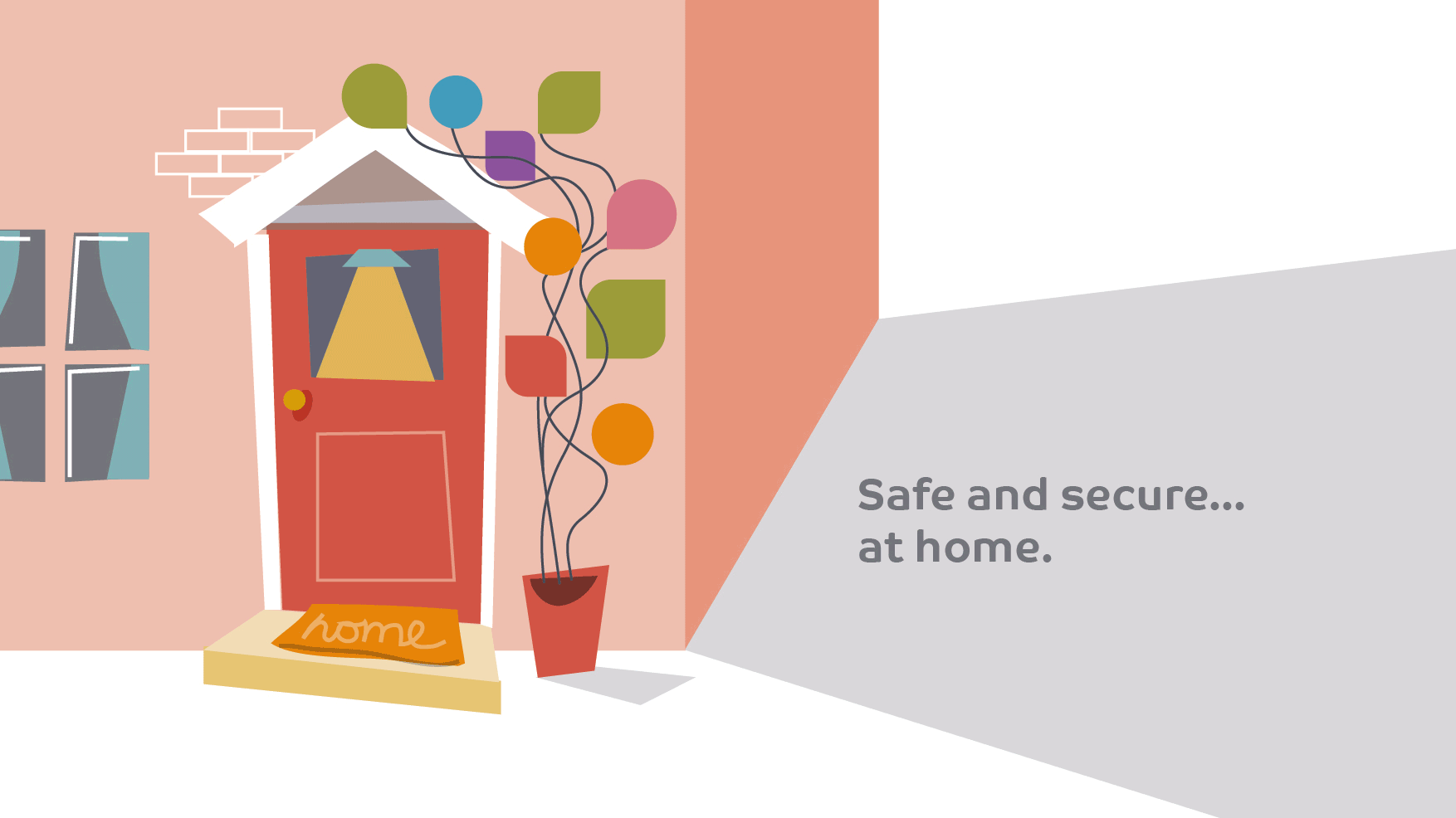 Assurelink brand identity design. Brand illustrations of home environments.