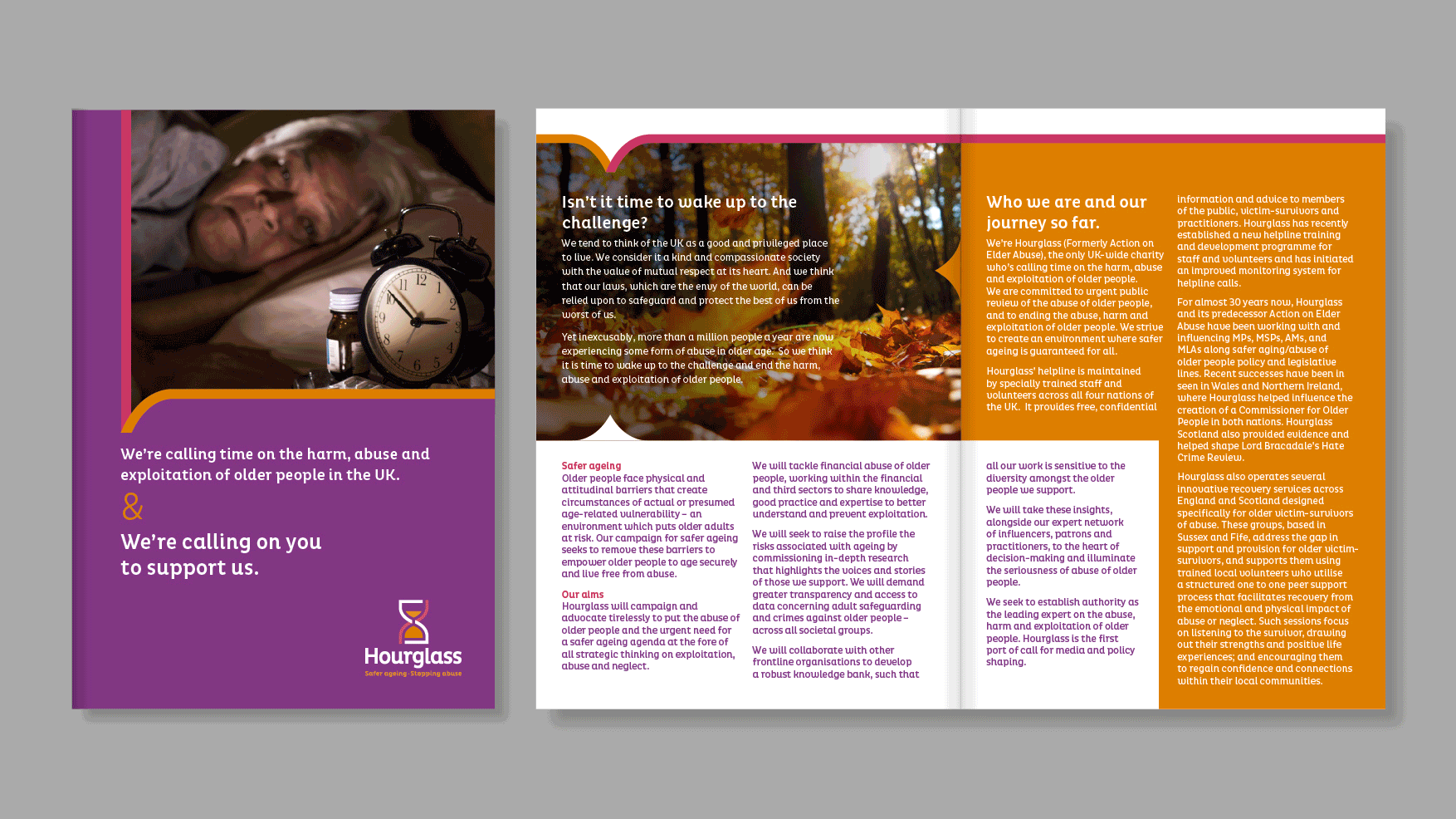 Hourglass Charity identity and brand expression. Communications design.