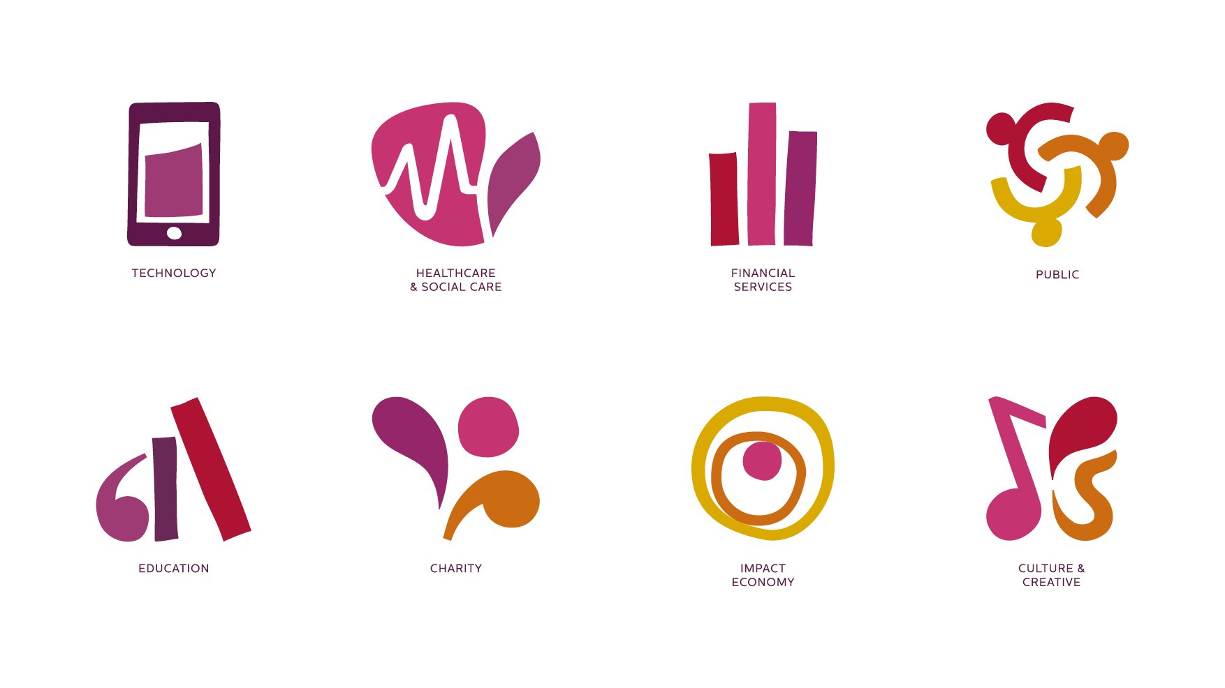 Bates Wells, B Corp City law firm. Brand identity and communications. Business sector icons