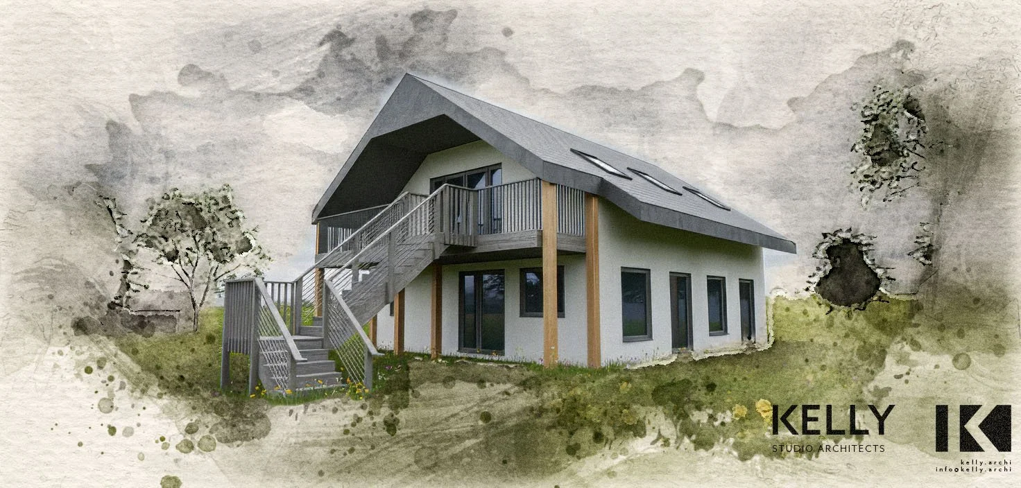 Strawbale House visualisation western elevation