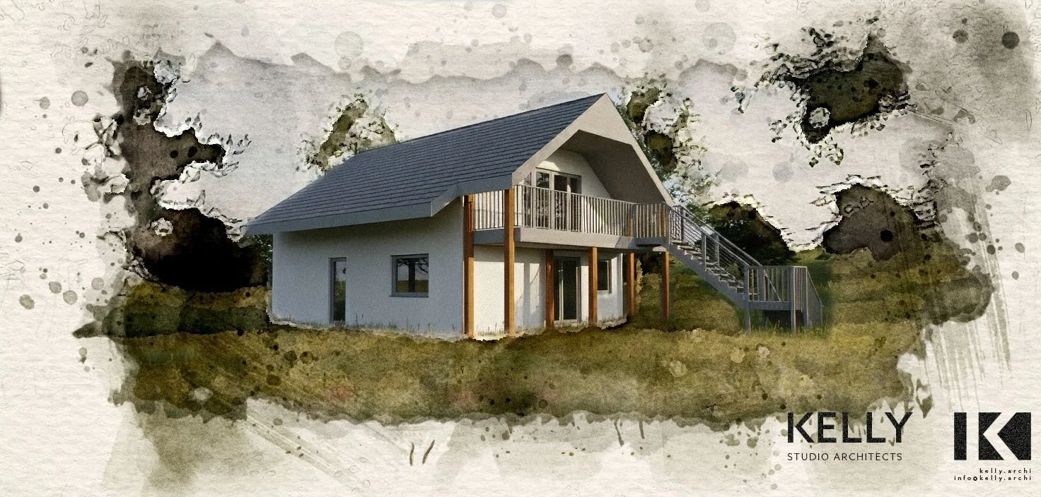 Visualisation sketch north and west elevations