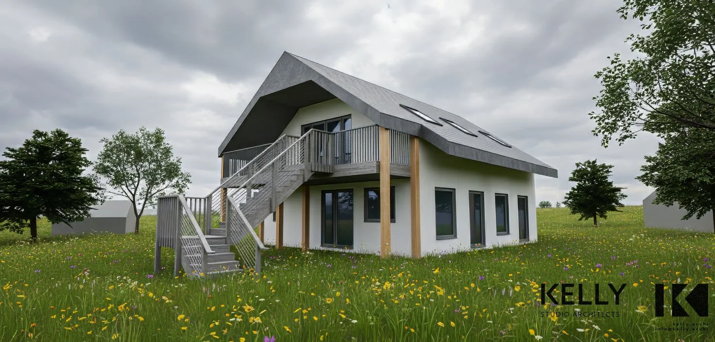 Strawbale House visualisation western elevation