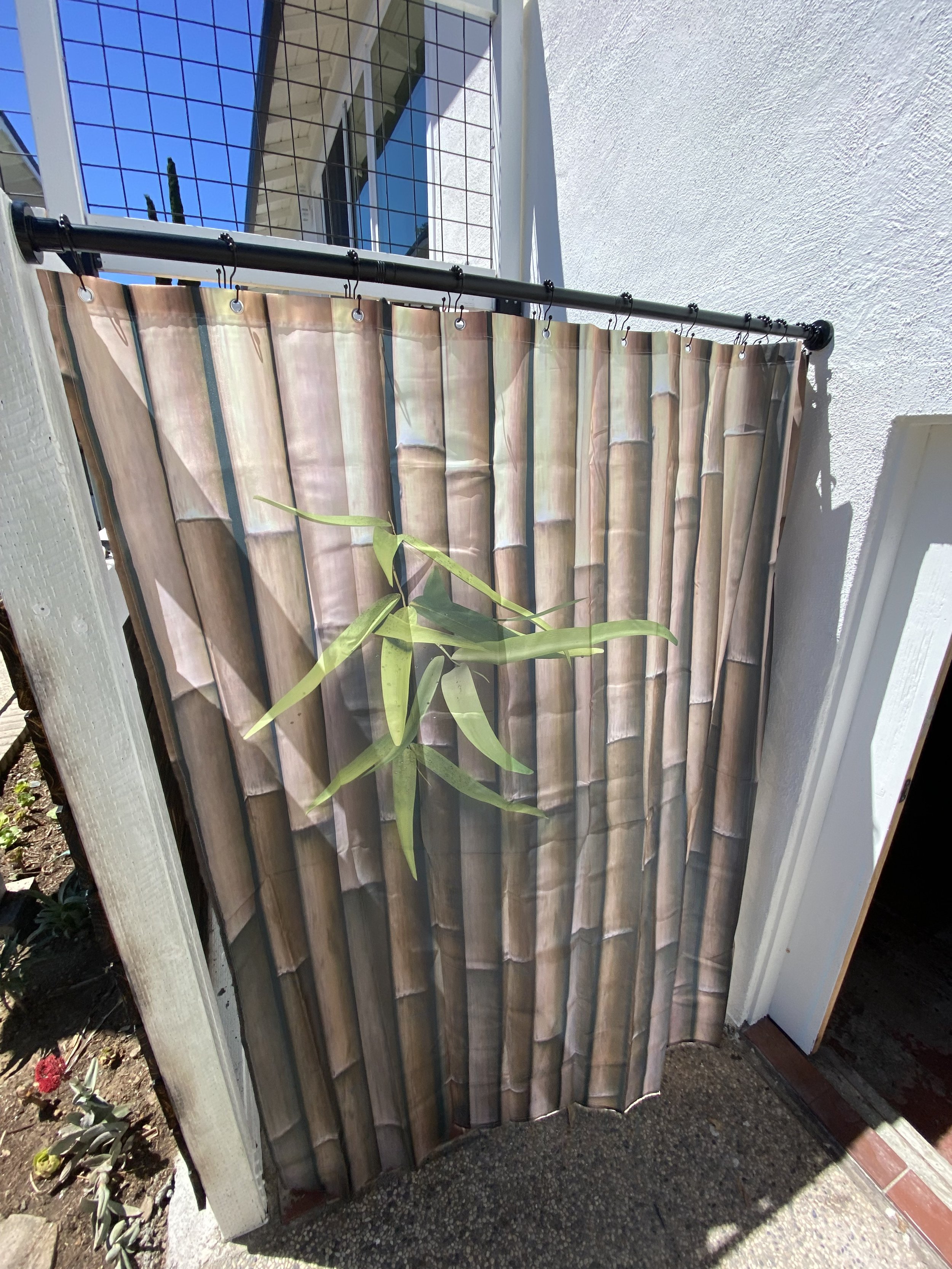 Keeping with the theme bamboo inspired privacy curtain for outdoor shower