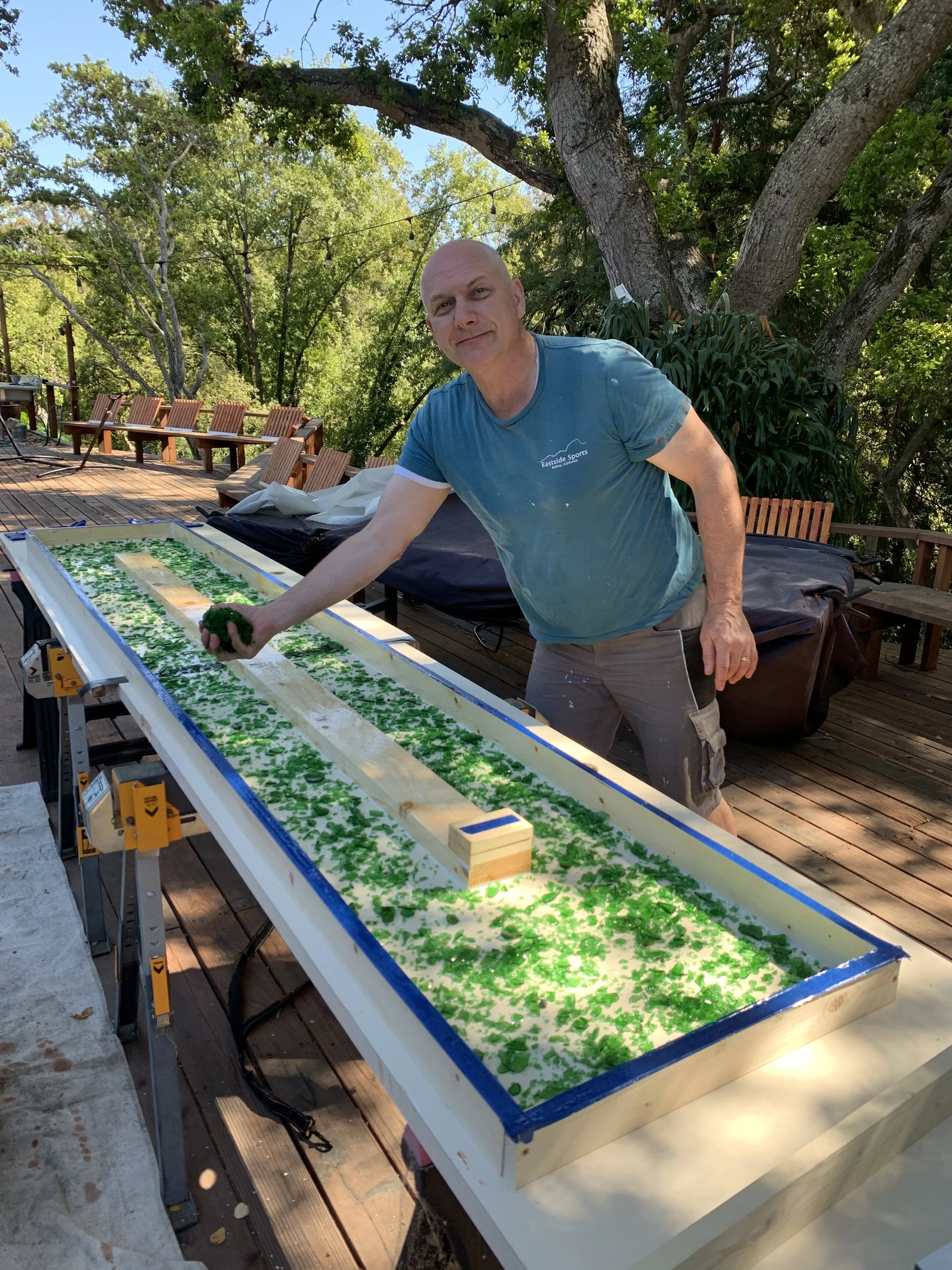 How countertop was made with reused Pelegrino glass water bottles
