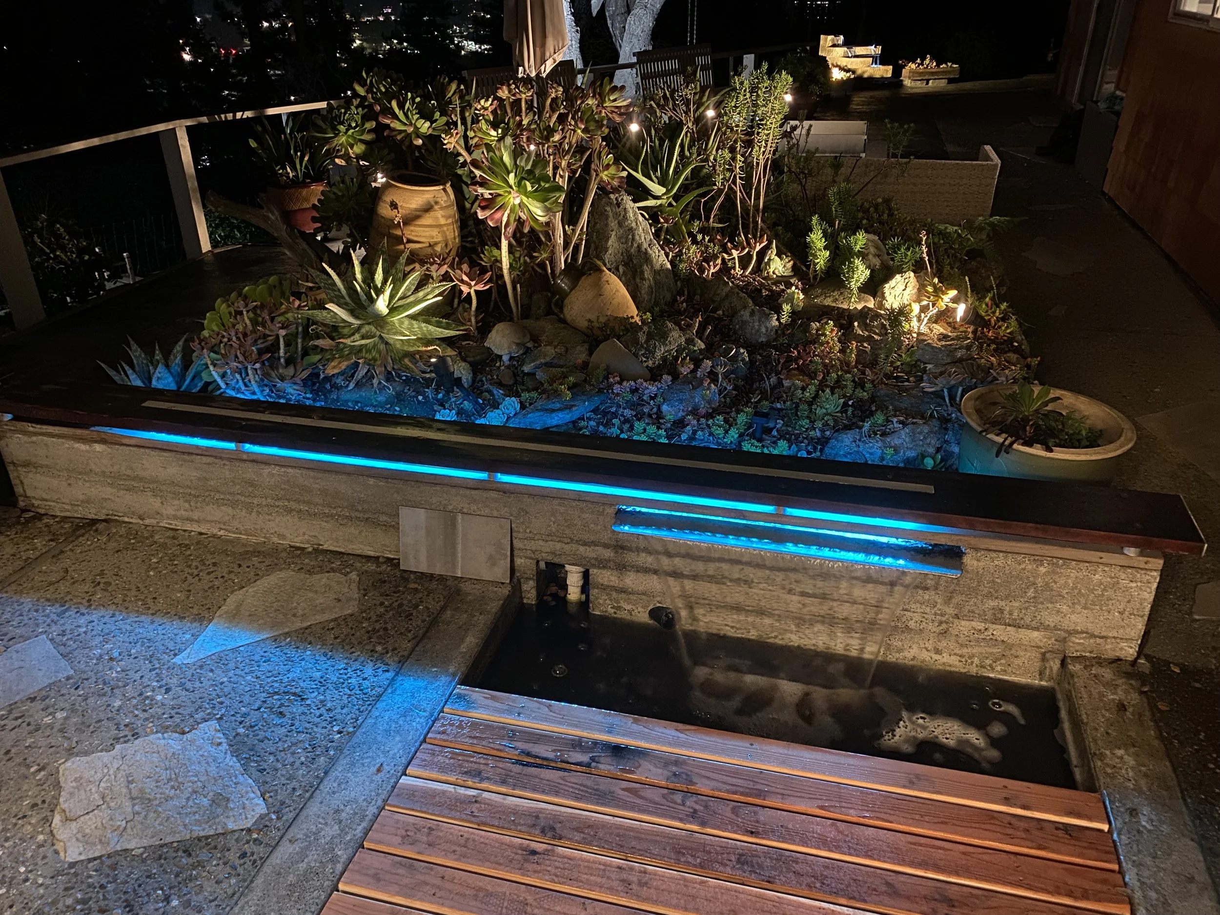 Additional of redwood above portion of water to provide more safety for walking and to allow frogs to have a safe home as they mature