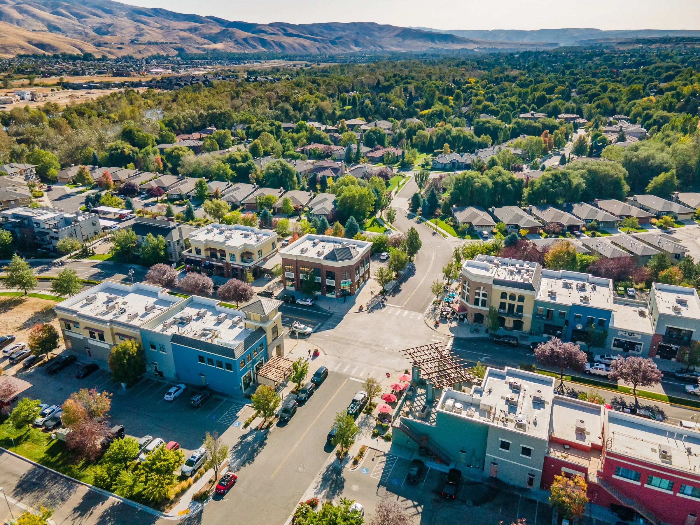 Aerial View of Bowen Crossing in Boise and the foothills