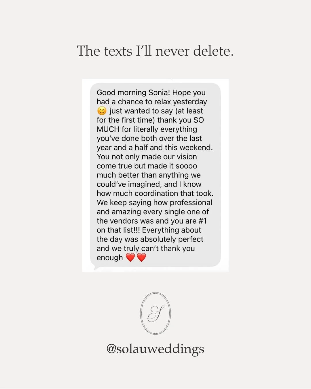 The texts I&rsquo;ll never delete 🤍

There&rsquo;s something pretty special about hearing from a couple after the wedding day is over, when the excitement has settled, the photos are starting to roll in, and they have a moment to reflect on the expe
