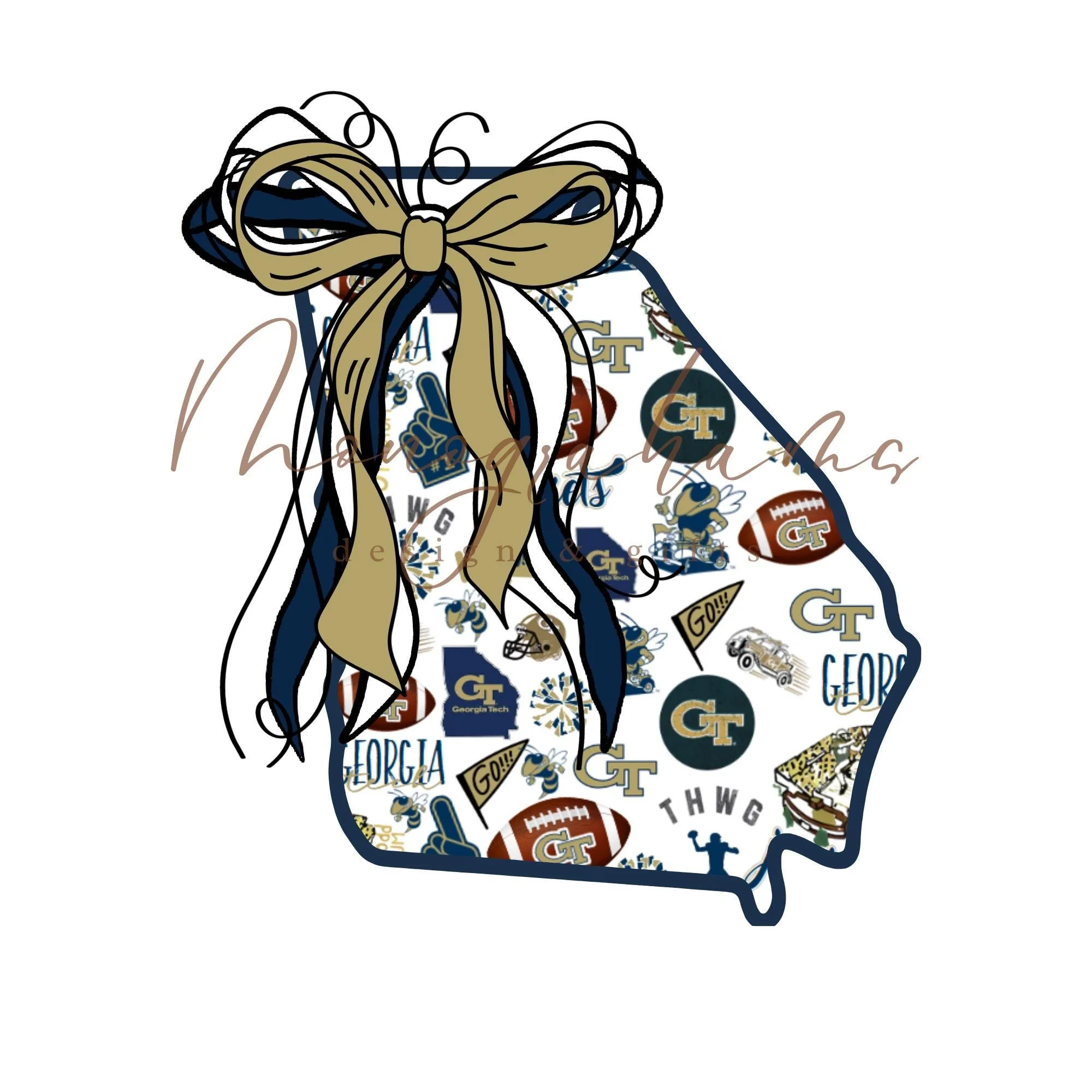 Georgia Tech State Shape, Bows, GT