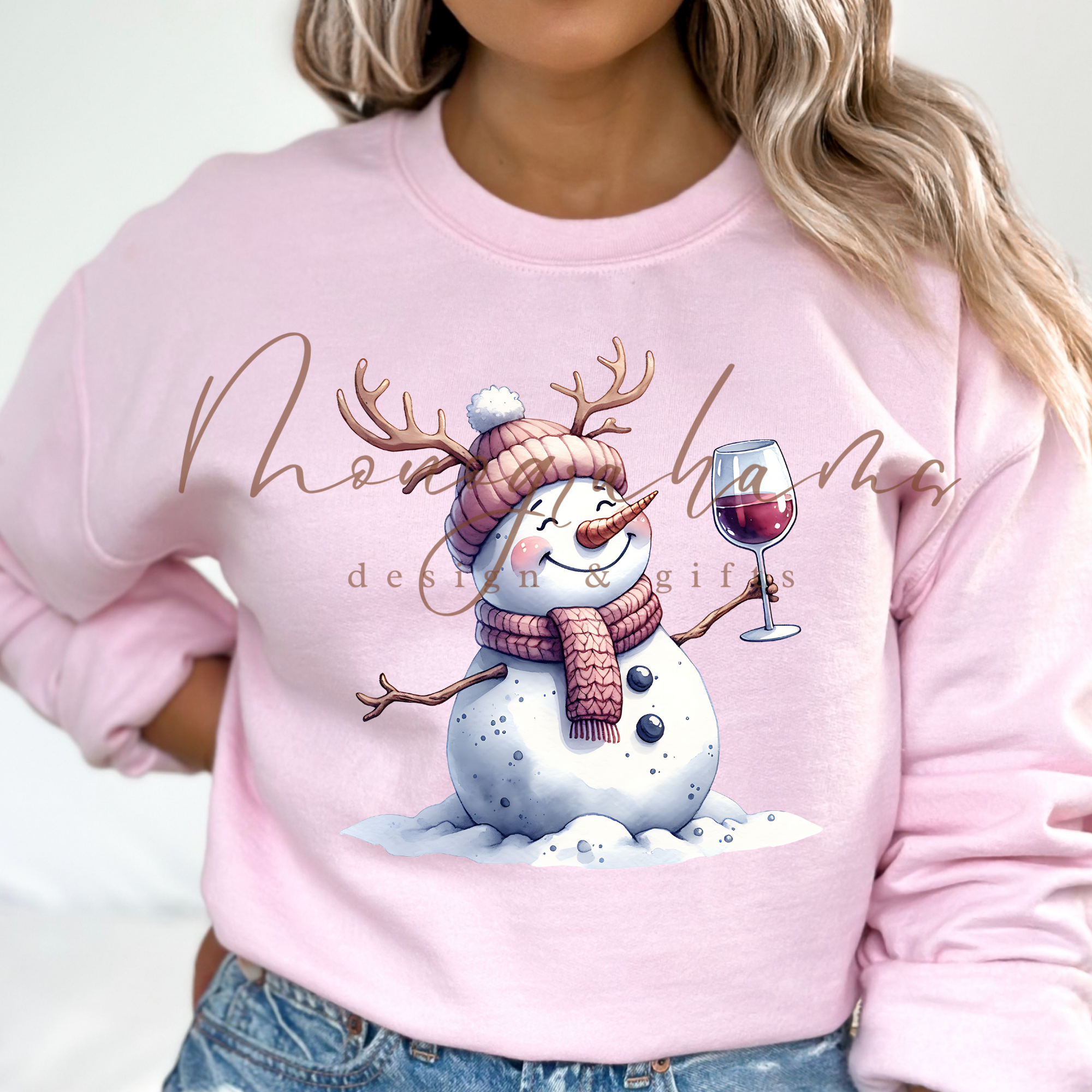 Happy Wine Snowman-Pink