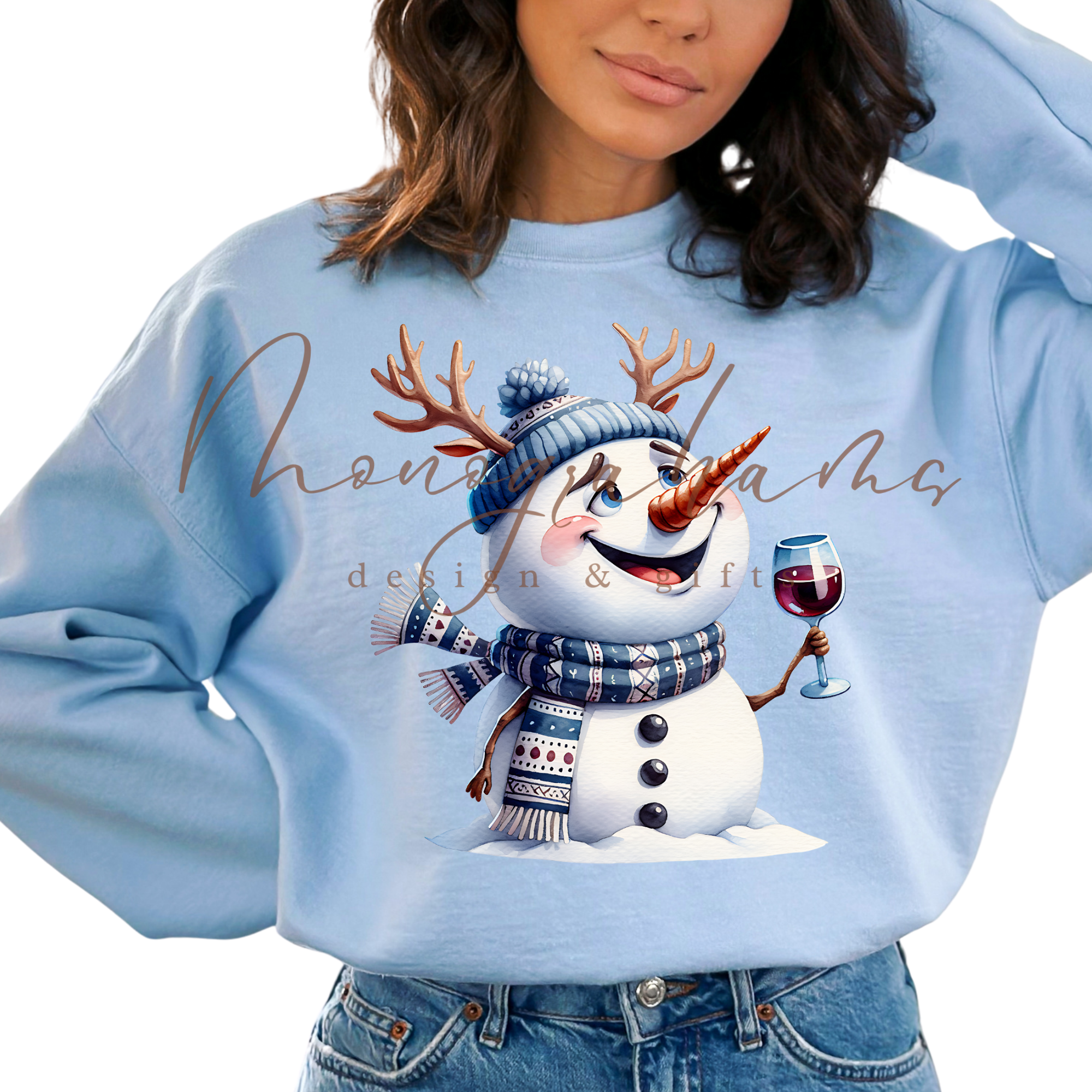 Happy Wine Snowman-Blue