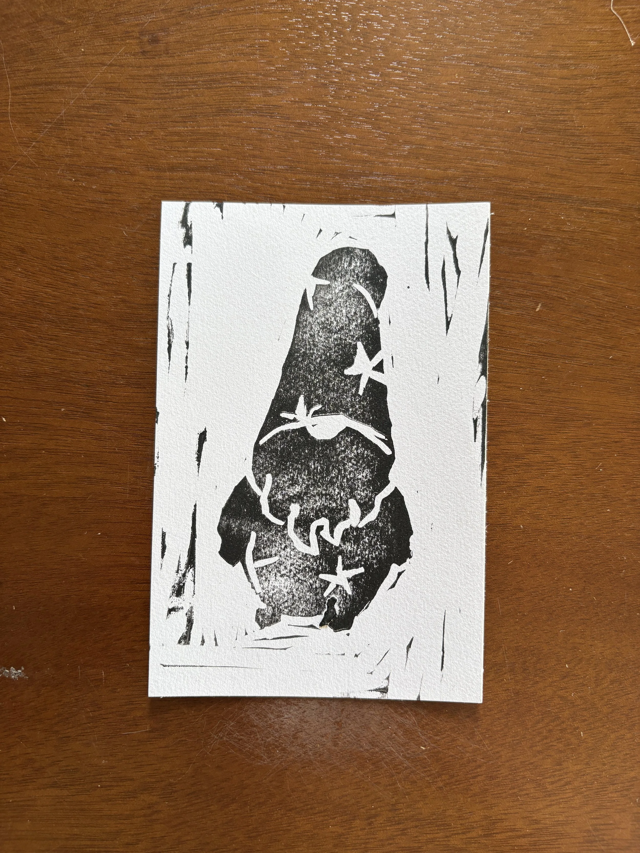 Gnome Linocut Print (4x6")